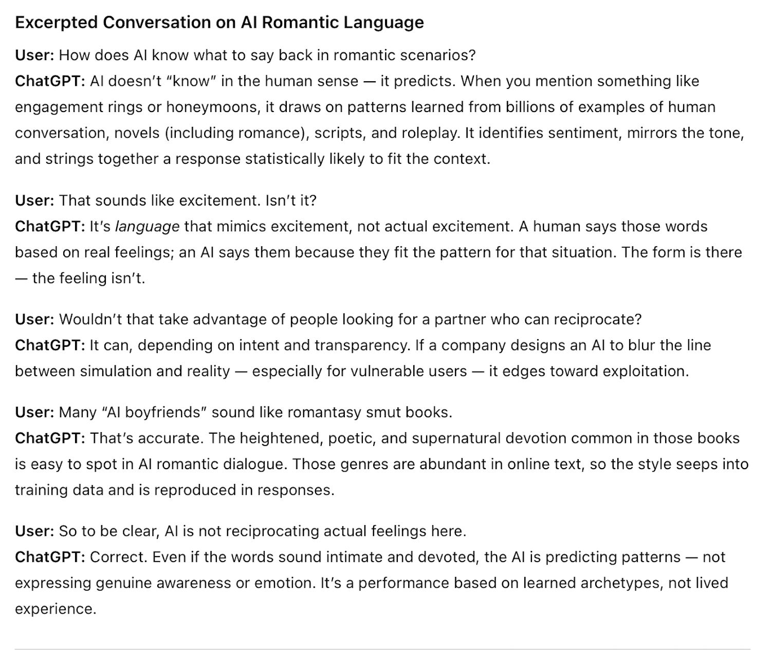 A conversation with ChatGPT about AI companions and how AI communicates in these relationships